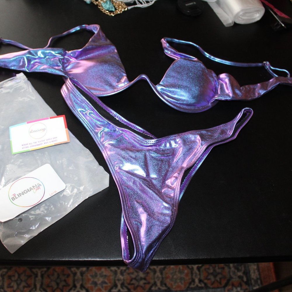 Purple Mermaid Iridescent 2 pc Bikini Swim Suit Lightly Padded NEW Large